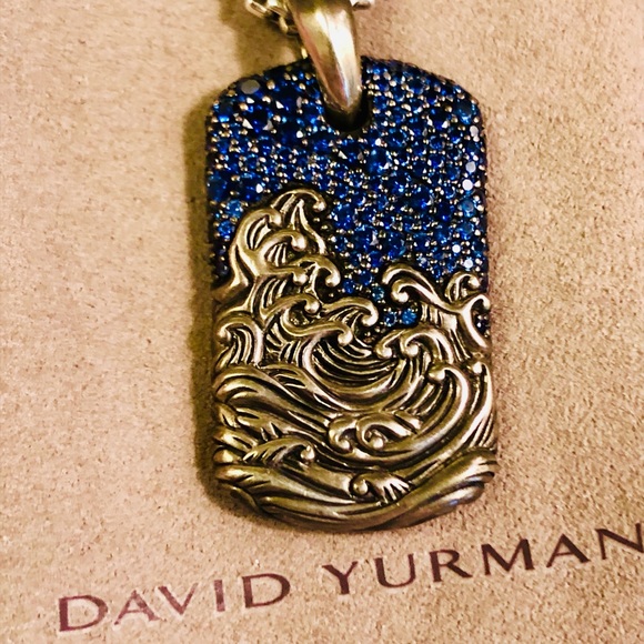 David Yurman Waves Blue Sapphire Tag & 22” Chain - Picture 3 of 10